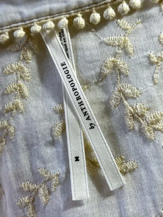 Anthropologie Cream Embroidered Peplum Blouse - Boho Prairie Top - Picture 5 of 7